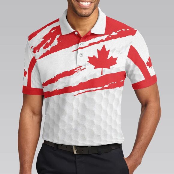 NEW Canadian Flag Maple Leaf Golf Ball Print Mens Polo Shirt 2XL Golfer Golf Fan - Picture 1 of 8